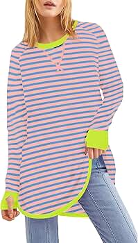 Amazon.com: WULFUL Womens Striped Long Sleeve Tops Oversized